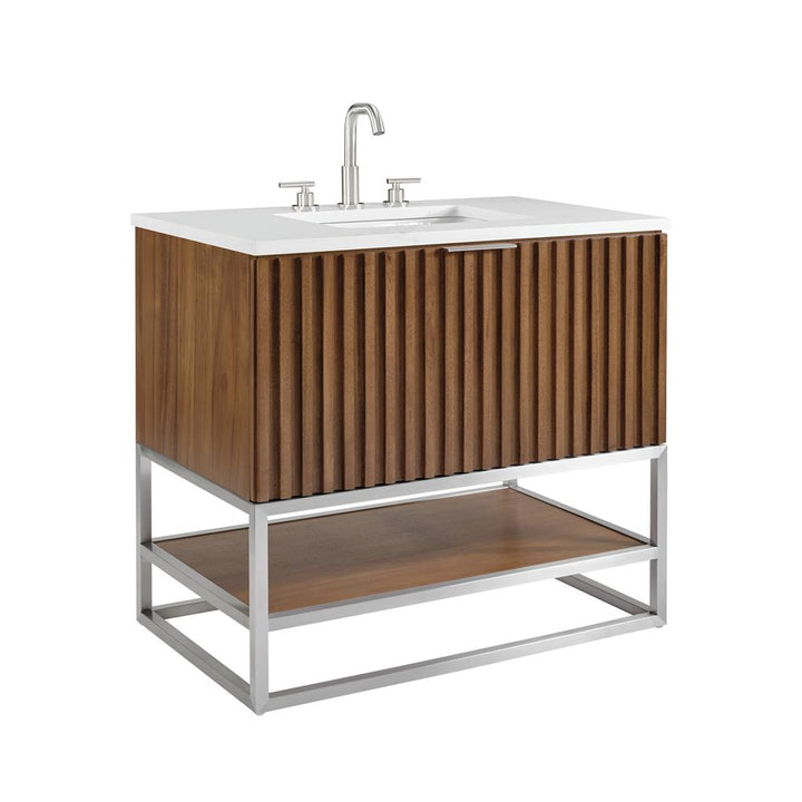 Bemma, Terra 36" Single Vanity, Walnut/Brushed Nickel, Calacatta Quartz Top#top-options_calacatta-quartz-top