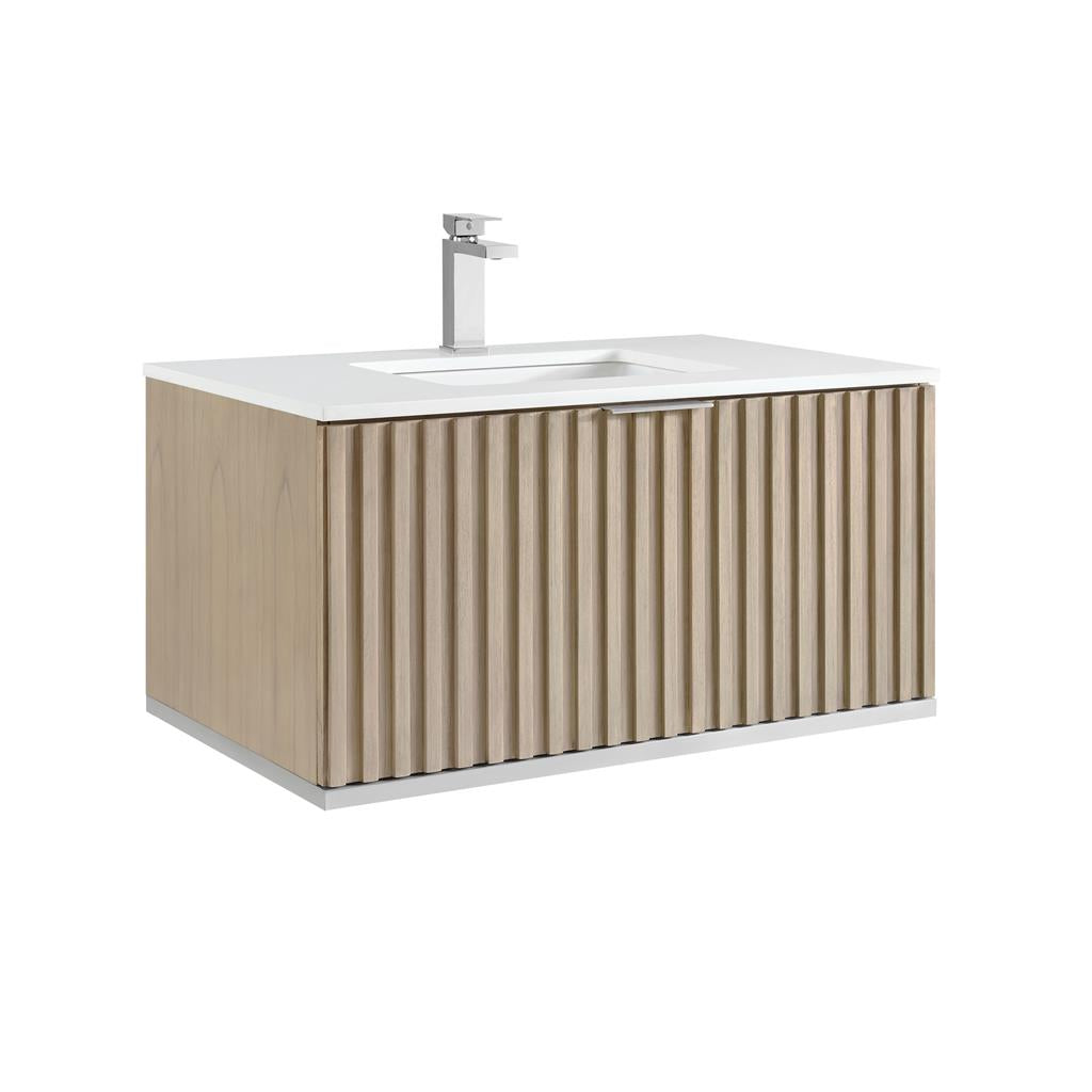 Bemma, Terra 36" Single Floating Vanity, Cashmere Grey/Brushed Nickel, White Quartz Top#top-options_white-quartz-top