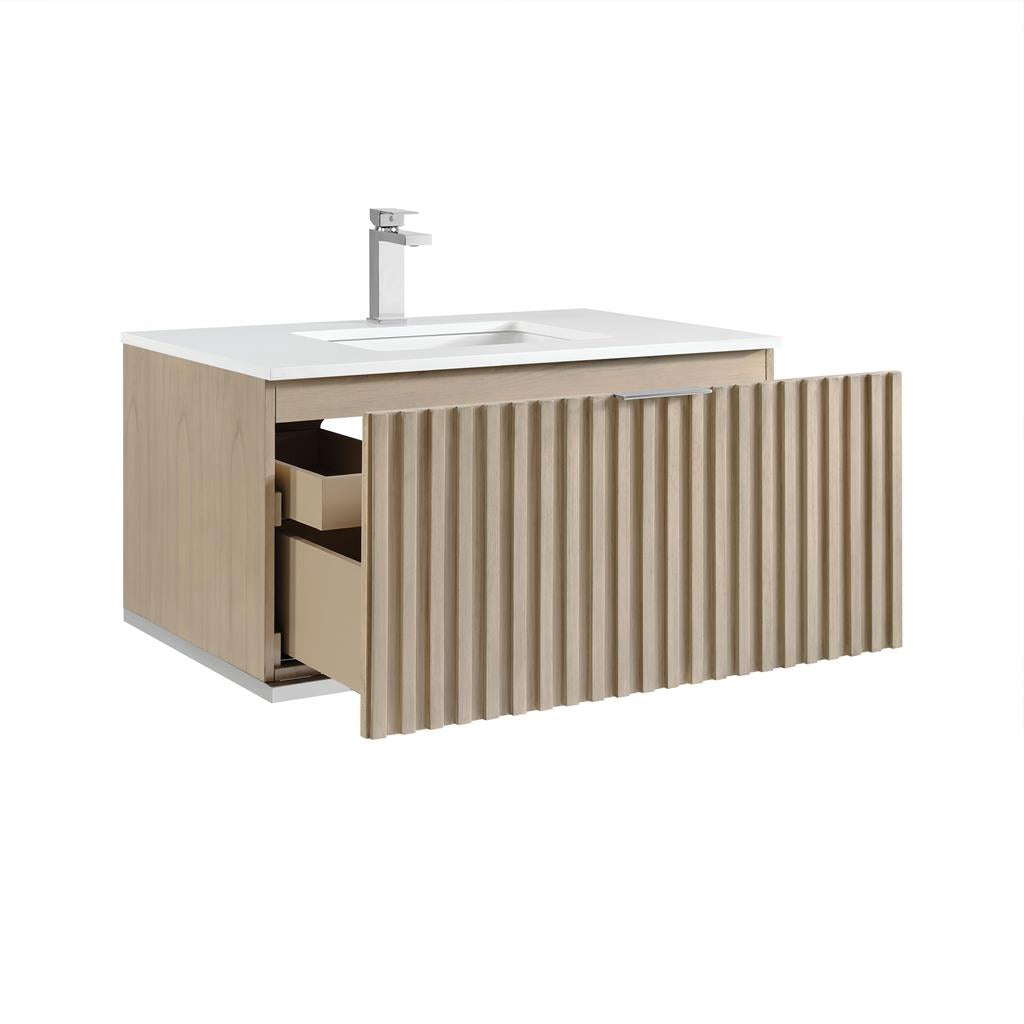 Bemma, Terra 36" Single Floating Vanity, Cashmere Grey/Brushed Nickel, White Quartz Top#top-options_white-quartz-top