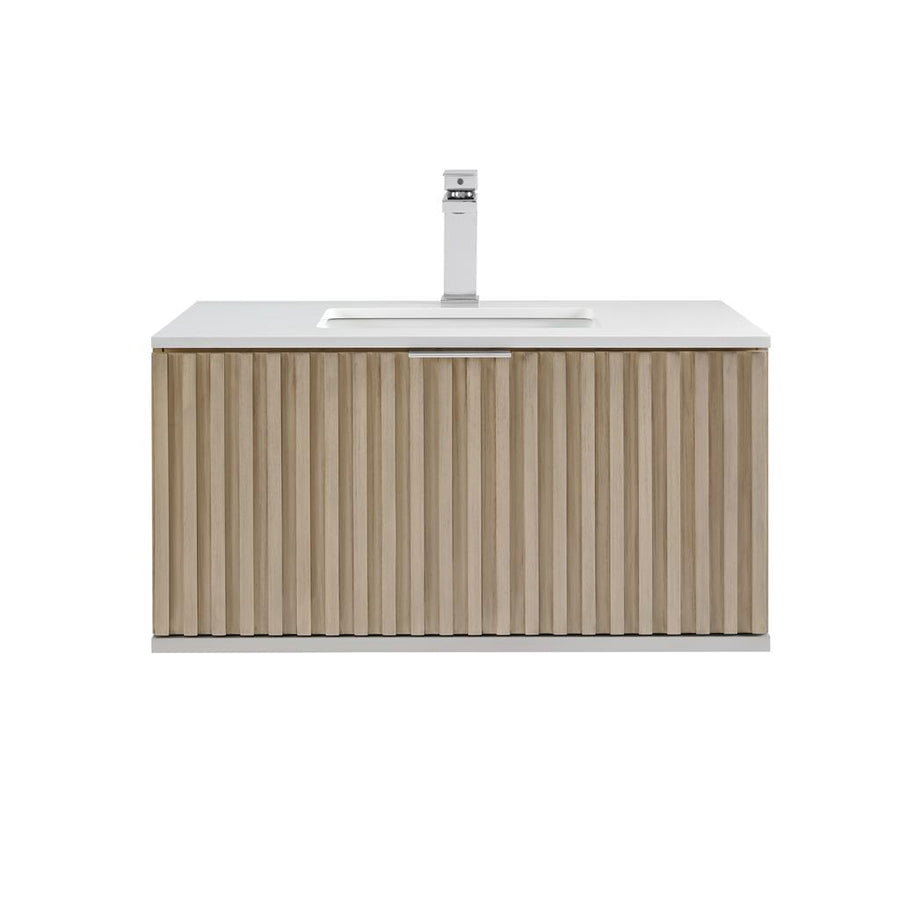 Bemma, Terra 36" Single Floating Vanity, Cashmere Grey/Brushed Nickel, White Quartz Top#top-options_white-quartz-top