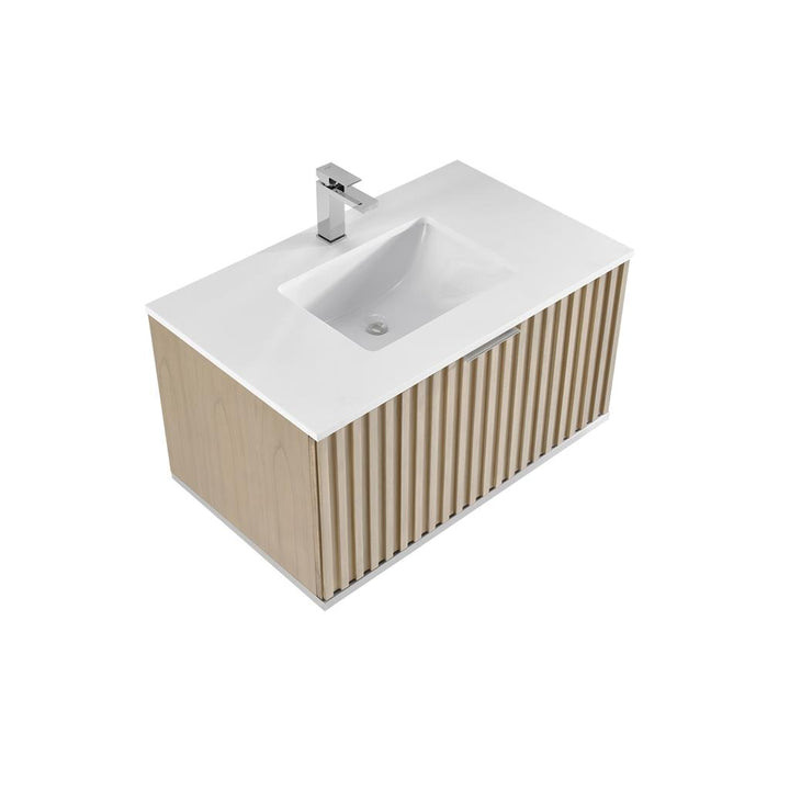 Bemma, Terra 36" Single Floating Vanity, Cashmere Grey/Brushed Nickel, White Quartz Top#top-options_white-quartz-top
