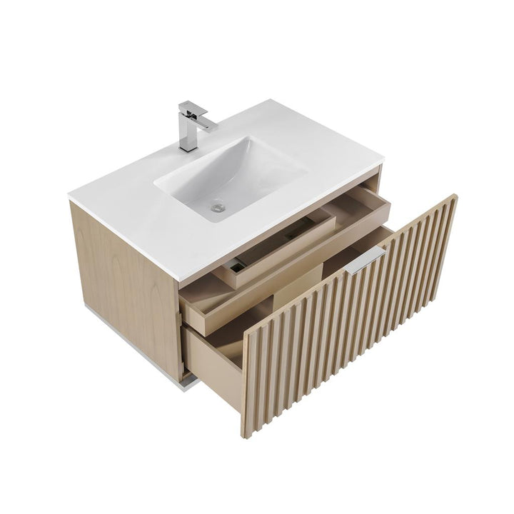 Bemma, Terra 36" Single Floating Vanity, Cashmere Grey/Brushed Nickel, White Quartz Top#top-options_white-quartz-top