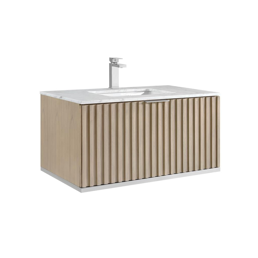Bemma, Terra 36" Single Floating Vanity, Cashmere Grey/Brushed Nickel, Carrara Marble Top#top-options_carrara-marble-top