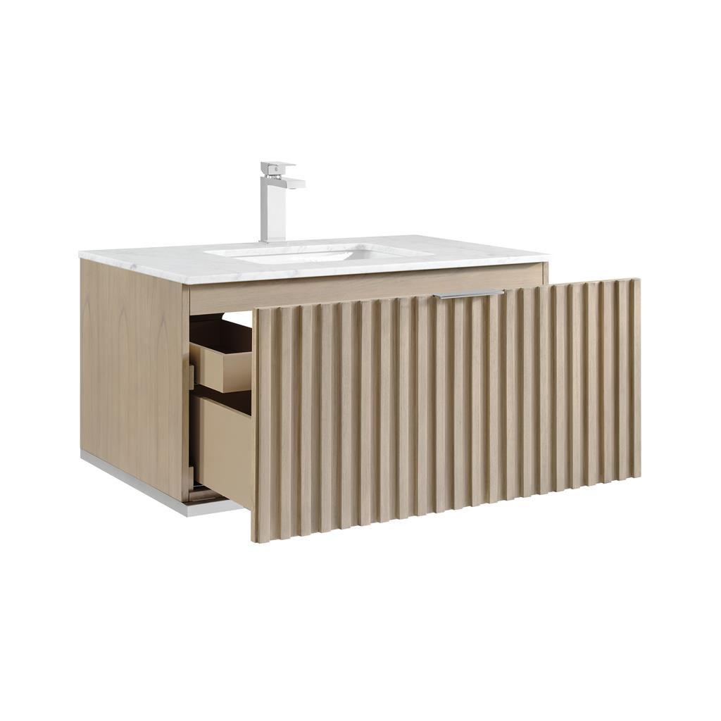 Bemma, Terra 36" Single Floating Vanity, Cashmere Grey/Brushed Nickel, Carrara Marble Top#top-options_carrara-marble-top