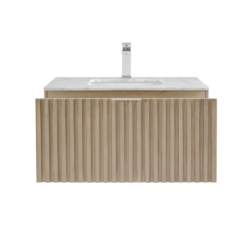 Bemma, Terra 36" Single Floating Vanity, Cashmere Grey/Brushed Nickel, Carrara Marble Top#top-options_carrara-marble-top