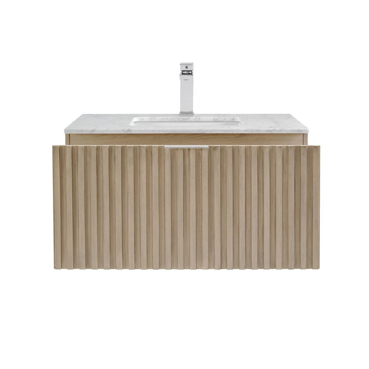 Bemma, Terra 36" Single Floating Vanity, Cashmere Grey/Brushed Nickel, Carrara Marble Top#top-options_carrara-marble-top