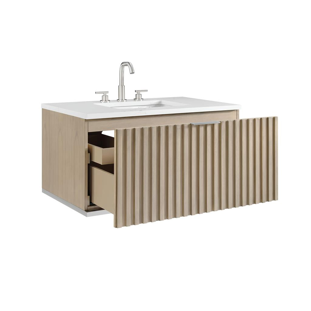 Bemma, Terra 36" Single Floating Vanity, Cashmere Grey/Brushed Nickel, Calacatta Quartz Top#top-options_calacatta-quartz-top