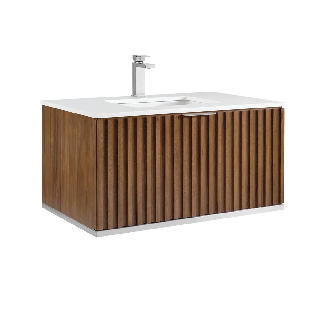 Bemma, Terra 36" Single Floating Vanity, Walnut/Brushed Nickel, White Quartz Top#top-options_white-quartz-top