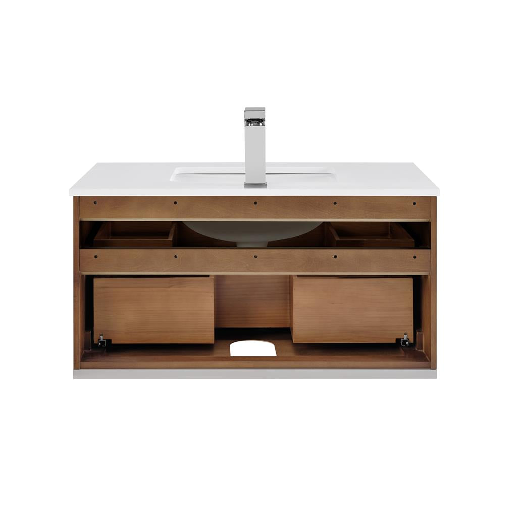 Bemma, Terra 36" Single Floating Vanity, Walnut/Brushed Nickel, White Quartz Top#top-options_white-quartz-top