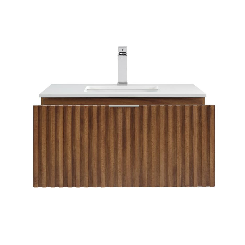Bemma, Terra 36" Single Floating Vanity, Walnut/Brushed Nickel, White Quartz Top#top-options_white-quartz-top