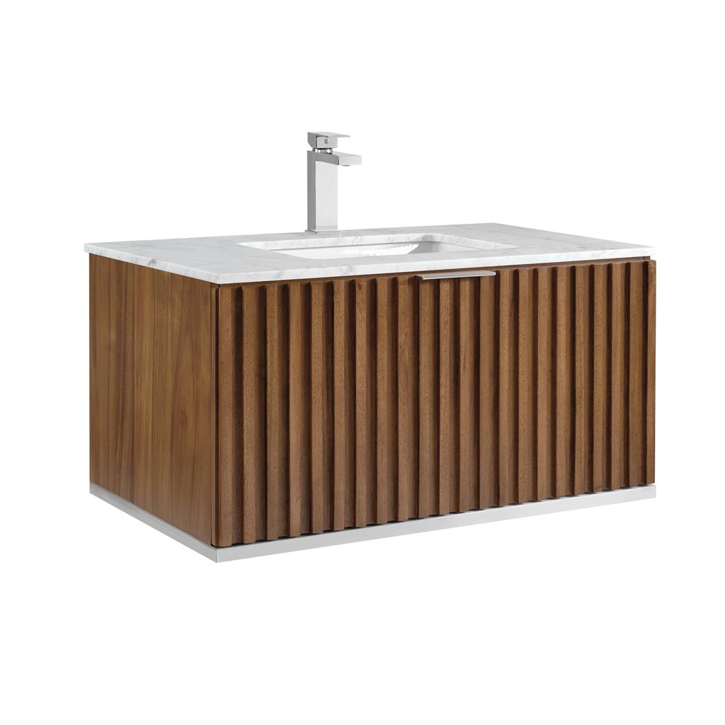 Bemma, Terra 36" Single Floating Vanity, Walnut/Brushed Nickel, Carrara Marble Top#top-options_carrara-marble-top