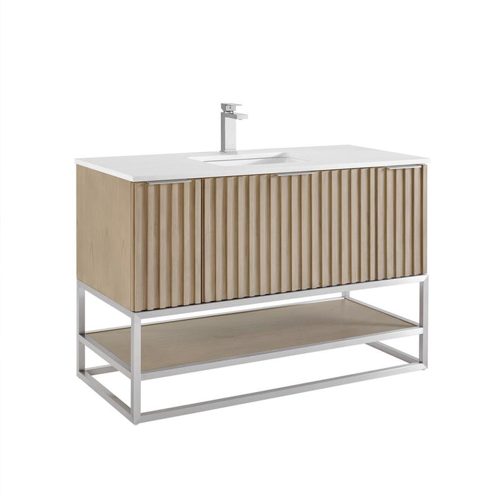 Bemma, Terra 48" Single Vanity, Cashmere Grey/Brushed Nickel, White Quartz Top#top-options_white-quartz-top