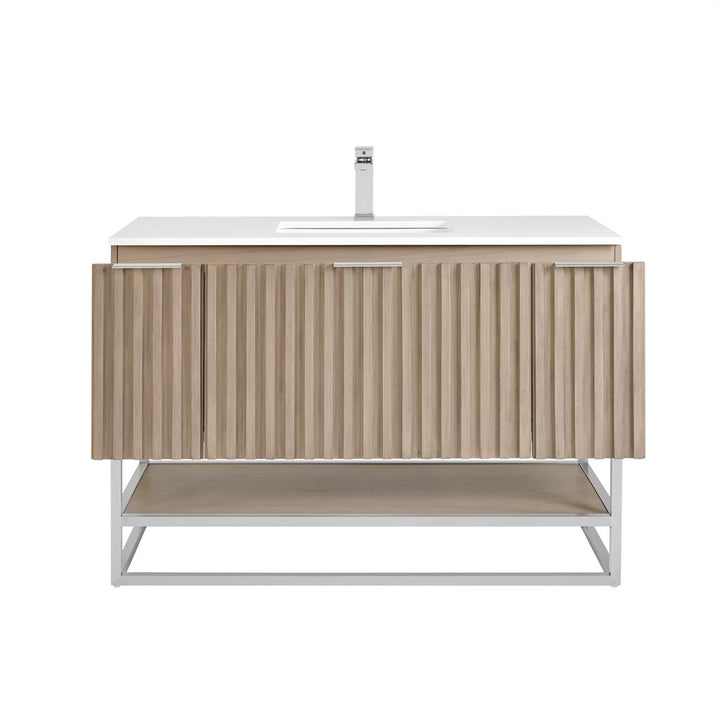 Bemma, Terra 48" Single Vanity, Cashmere Grey/Brushed Nickel, White Quartz Top#top-options_white-quartz-top