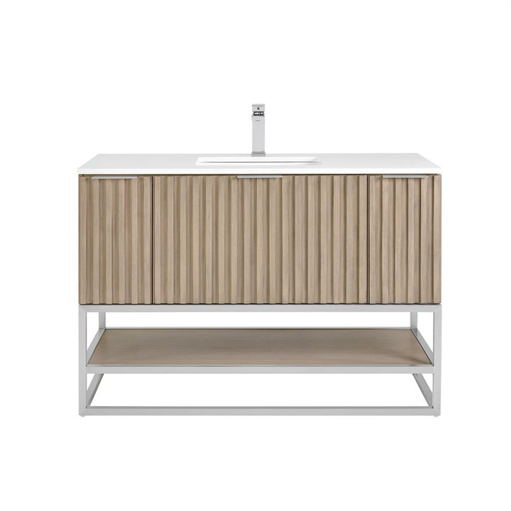 Bemma, Terra 48" Single Vanity, Cashmere Grey/Brushed Nickel, White Quartz Top#top-options_white-quartz-top