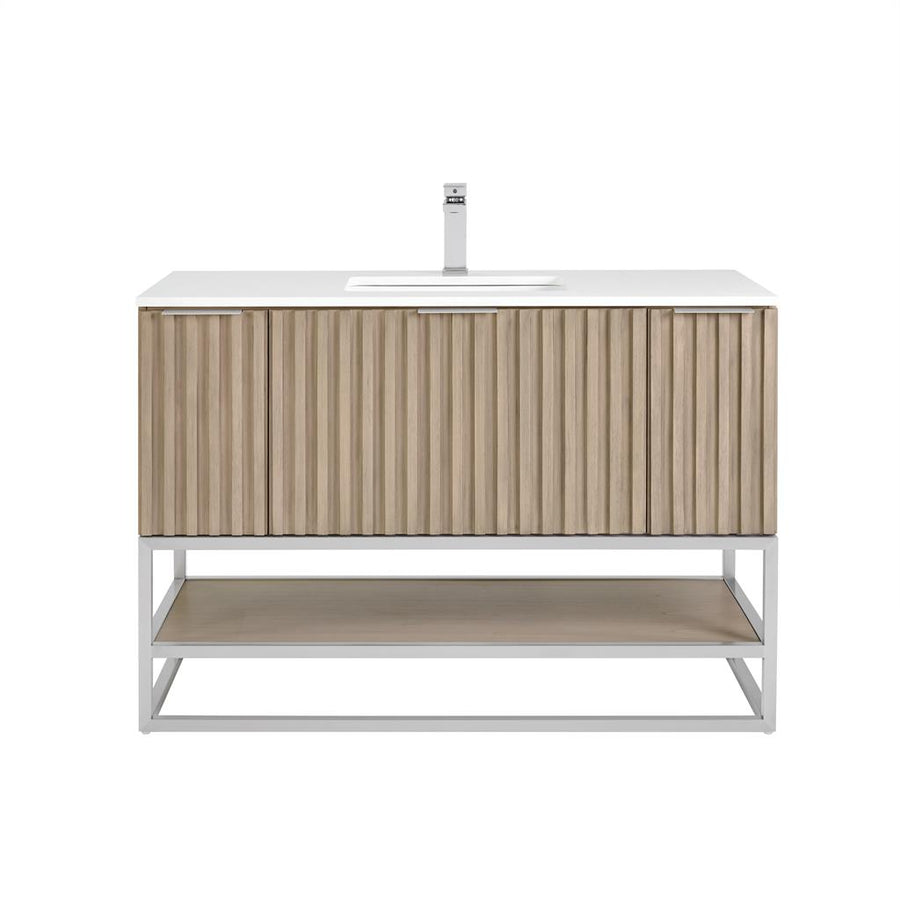 Bemma, Terra 48" Single Vanity, Cashmere Grey/Brushed Nickel, White Quartz Top#top-options_white-quartz-top