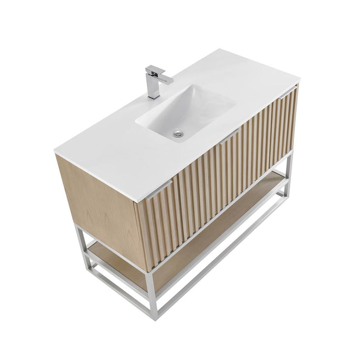 Bemma, Terra 48" Single Vanity, Cashmere Grey/Brushed Nickel, White Quartz Top#top-options_white-quartz-top