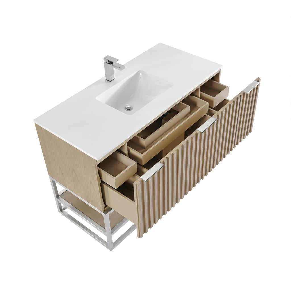 Bemma, Terra 48" Single Vanity, Cashmere Grey/Brushed Nickel, White Quartz Top#top-options_white-quartz-top