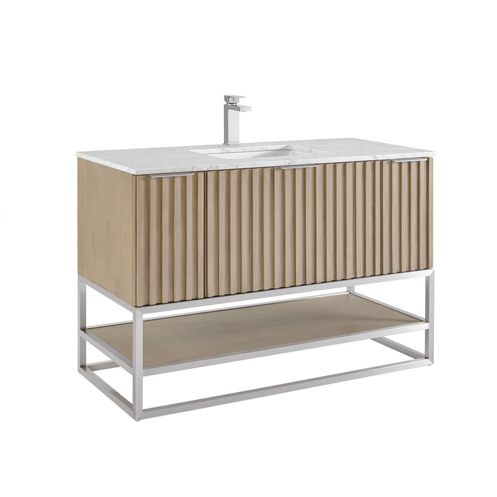 Bemma, Terra 48" Single Vanity, Cashmere Grey/Brushed Nickel, Carrara Marble Top#top-options_carrara-marble-top