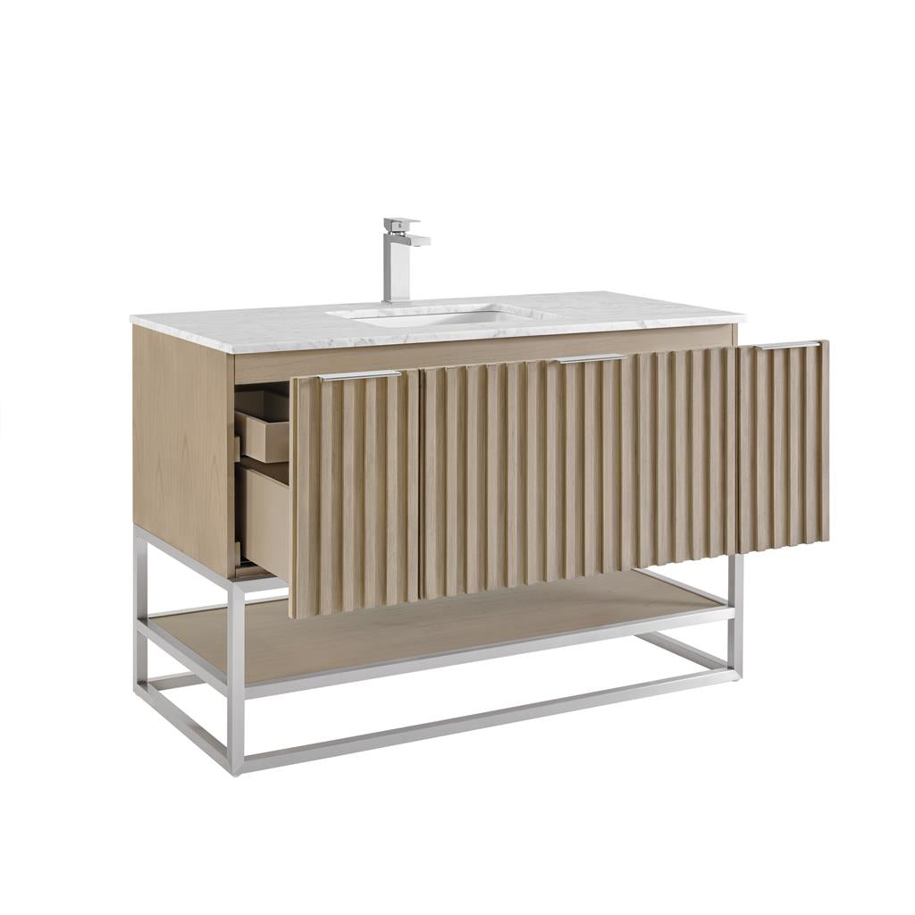 Bemma, Terra 48" Single Vanity, Cashmere Grey/Brushed Nickel, Carrara Marble Top#top-options_carrara-marble-top