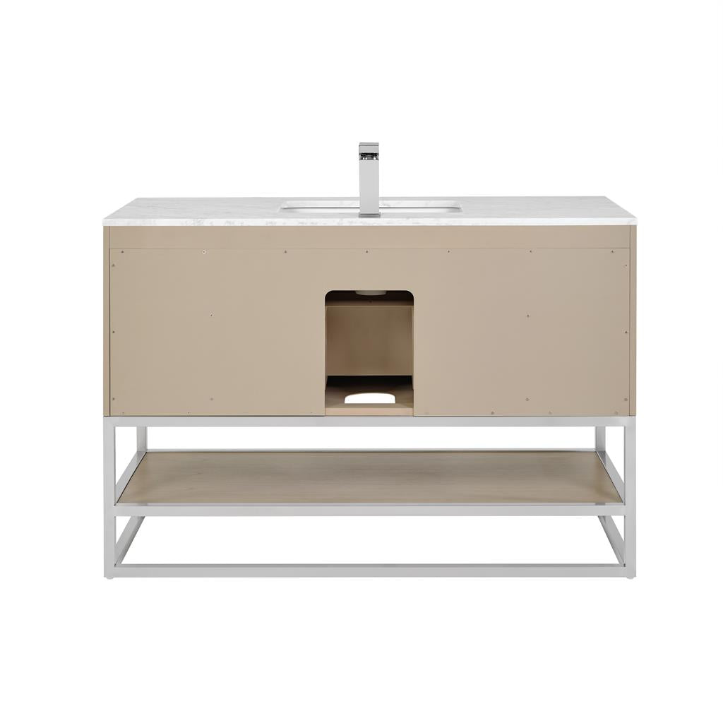 Bemma, Terra 48" Single Vanity, Cashmere Grey/Brushed Nickel, Carrara Marble Top#top-options_carrara-marble-top