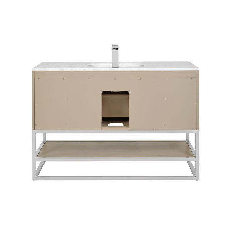 Bemma, Terra 48" Single Vanity, Cashmere Grey/Brushed Nickel, Carrara Marble Top#top-options_carrara-marble-top
