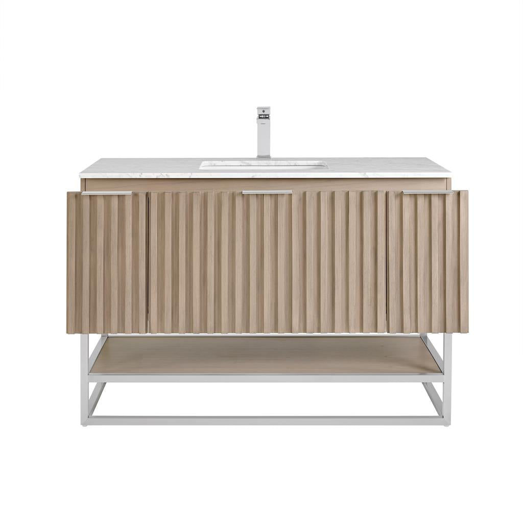 Bemma, Terra 48" Single Vanity, Cashmere Grey/Brushed Nickel, Carrara Marble Top#top-options_carrara-marble-top