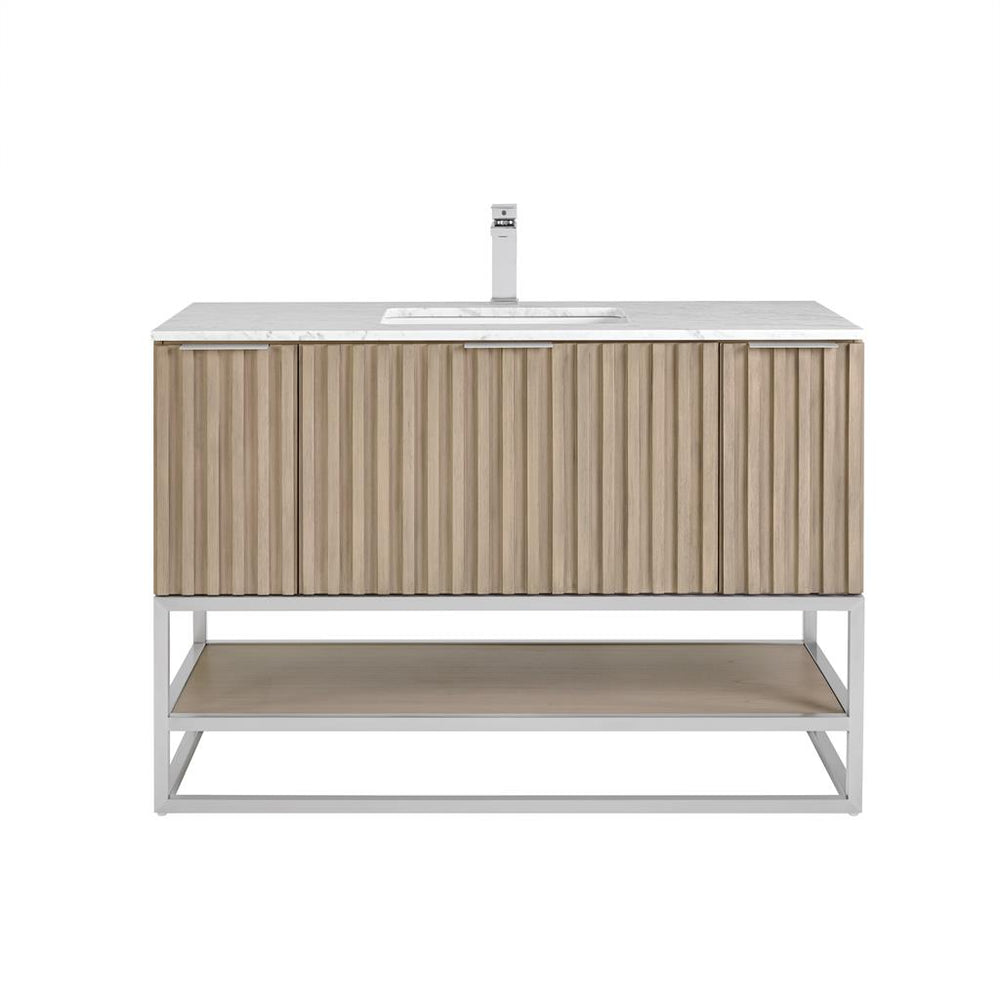 Bemma, Terra 48" Single Vanity, Cashmere Grey/Brushed Nickel, Carrara Marble Top#top-options_carrara-marble-top