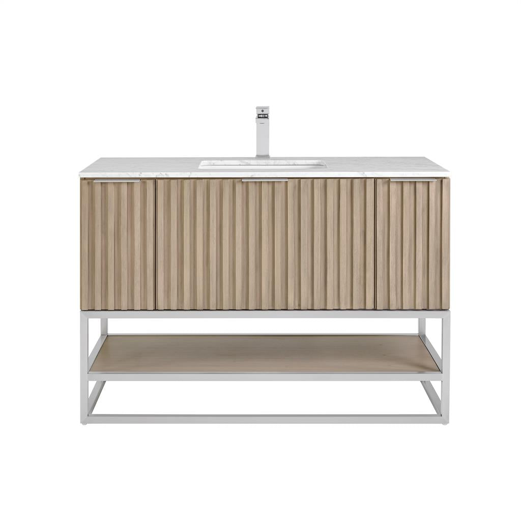 Bemma, Terra 48" Single Vanity, Cashmere Grey/Brushed Nickel, Carrara Marble Top#top-options_carrara-marble-top