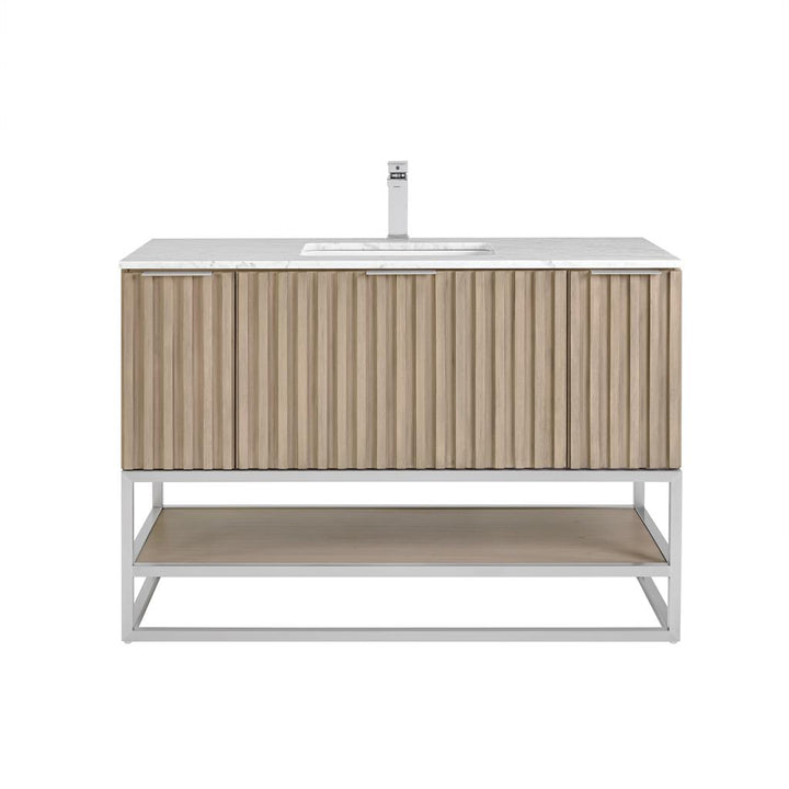 Bemma, Terra 48" Single Vanity, Cashmere Grey/Brushed Nickel, Carrara Marble Top#top-options_carrara-marble-top