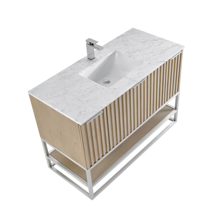 Bemma, Terra 48" Single Vanity, Cashmere Grey/Brushed Nickel, Carrara Marble Top#top-options_carrara-marble-top