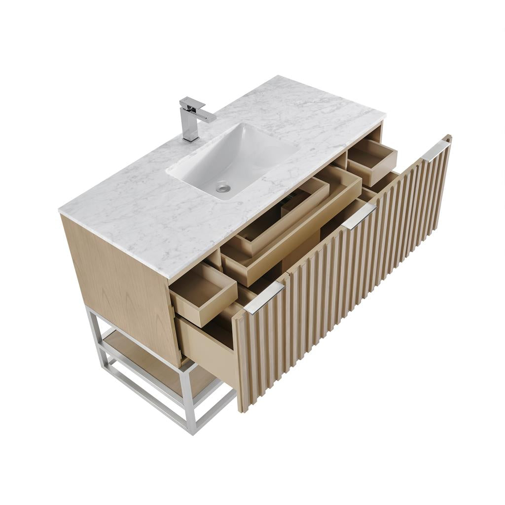 Bemma, Terra 48" Single Vanity, Cashmere Grey/Brushed Nickel, Carrara Marble Top#top-options_carrara-marble-top
