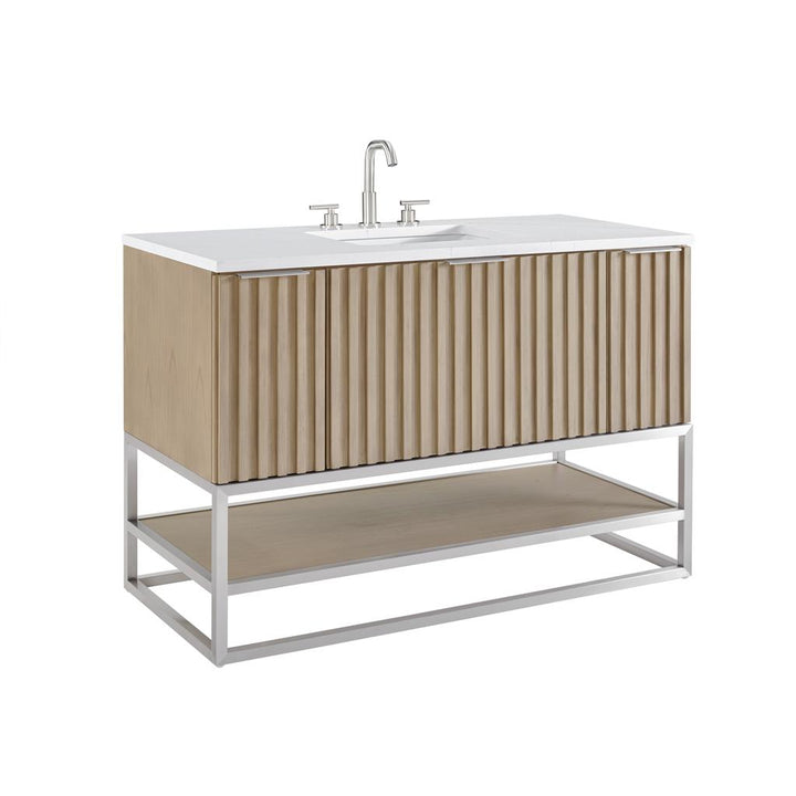 Bemma, Terra 48" Single Vanity, Cashmere Grey/Brushed Nickel, Calacatta Quartz Top#top-options_calacatta-quartz-top