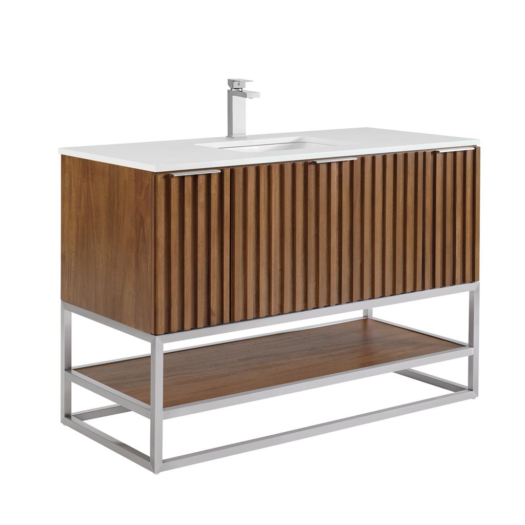 Bemma, Terra 48" Single Vanity, Walnut/Brushed Nickel, White Quartz Top#top-options_white-quartz-top