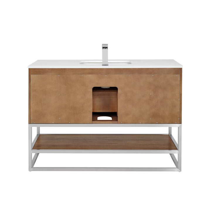Bemma, Terra 48" Single Vanity, Walnut/Brushed Nickel, White Quartz Top#top-options_white-quartz-top