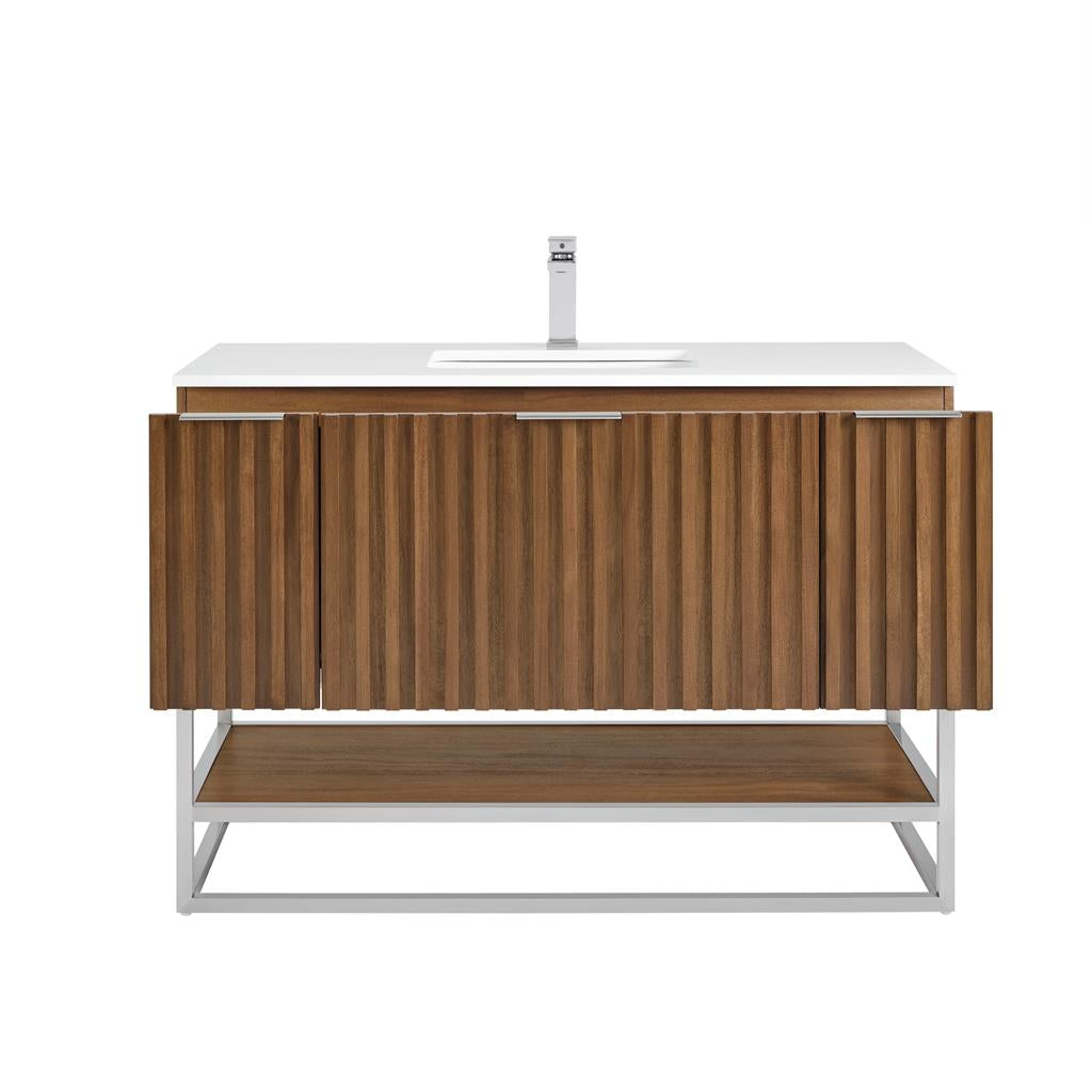 Bemma, Terra 48" Single Vanity, Walnut/Brushed Nickel, White Quartz Top#top-options_white-quartz-top