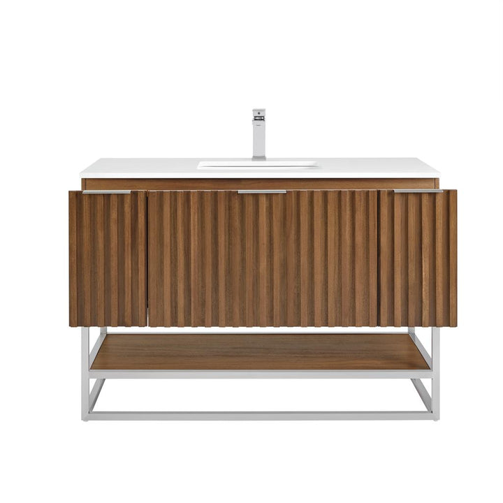 Bemma, Terra 48" Single Vanity, Walnut/Brushed Nickel, White Quartz Top#top-options_white-quartz-top