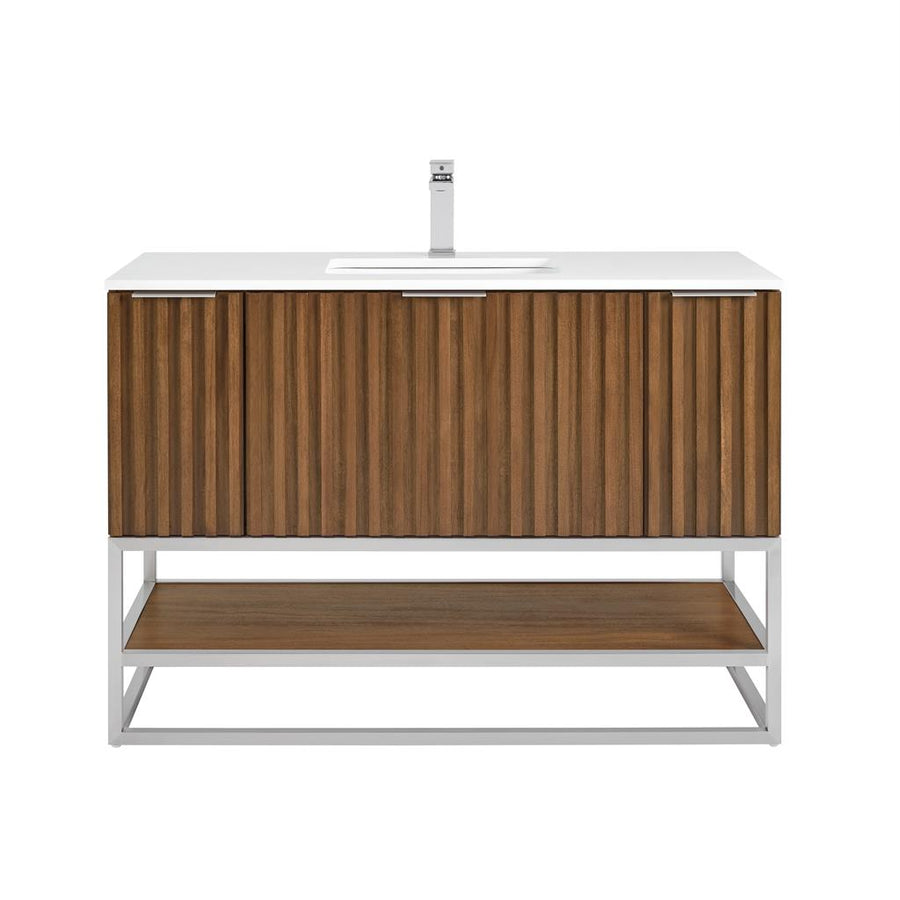 Bemma, Terra 48" Single Vanity, Walnut/Brushed Nickel, White Quartz Top#top-options_white-quartz-top