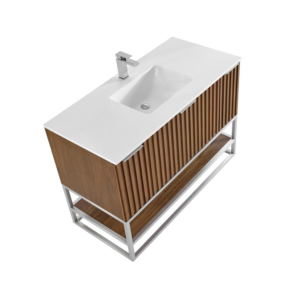Bemma, Terra 48" Single Vanity, Walnut/Brushed Nickel, White Quartz Top#top-options_white-quartz-top