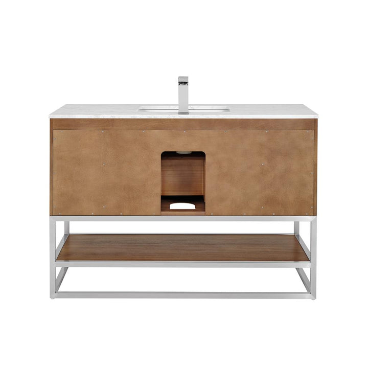 Bemma, Terra 48" Single Vanity, Walnut/Brushed Nickel, Carrara Marble Top#top-options_carrara-marble-top