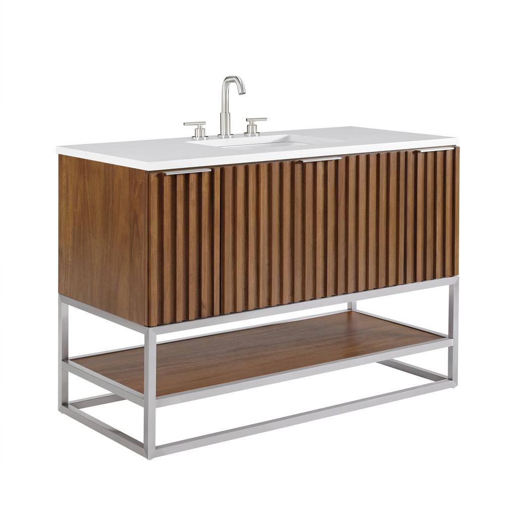 Bemma, Terra 48" Single Vanity, Walnut/Brushed Nickel, Calacatta Quartz Top#top-options_calacatta-quartz-top