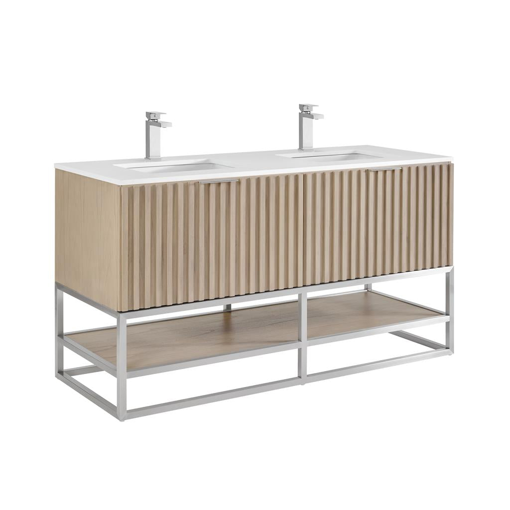 Bemma, Terra 60" Double Vanity, Cashmere Grey/Brushed Nickel, White Quartz Top#top-options_white-quartz-top