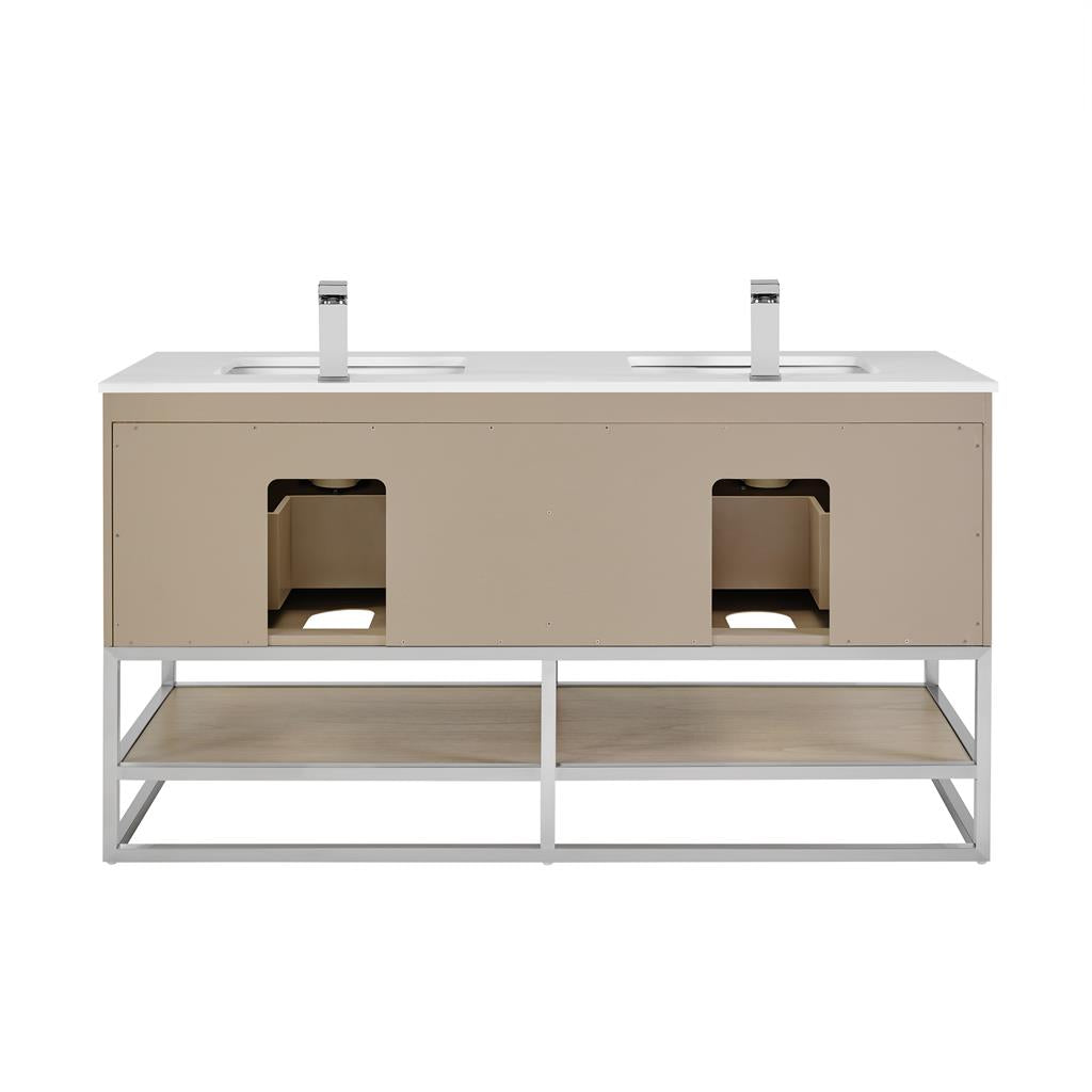Bemma, Terra 60" Double Vanity, Cashmere Grey/Brushed Nickel, White Quartz Top#top-options_white-quartz-top