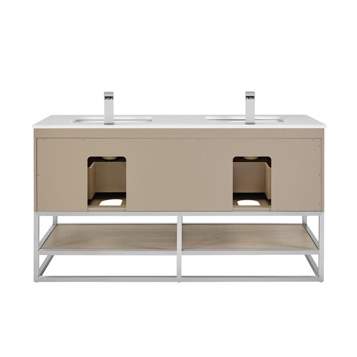 Bemma, Terra 60" Double Vanity, Cashmere Grey/Brushed Nickel, White Quartz Top#top-options_white-quartz-top