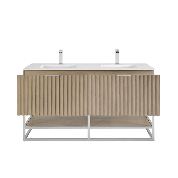 Bemma, Terra 60" Double Vanity, Cashmere Grey/Brushed Nickel, White Quartz Top#top-options_white-quartz-top