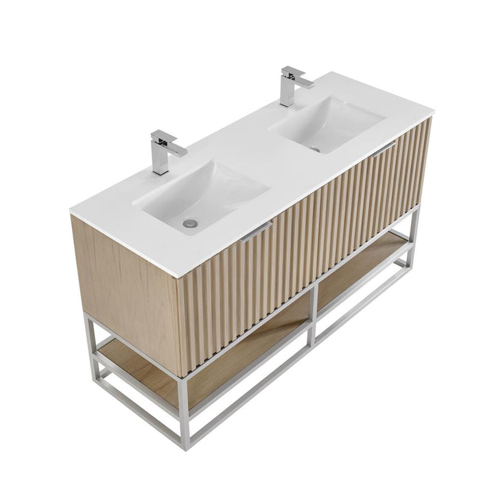Bemma, Terra 60" Double Vanity, Cashmere Grey/Brushed Nickel, White Quartz Top#top-options_white-quartz-top