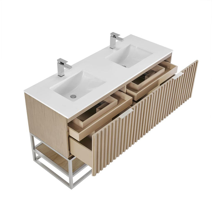 Bemma, Terra 60" Double Vanity, Cashmere Grey/Brushed Nickel, White Quartz Top#top-options_white-quartz-top