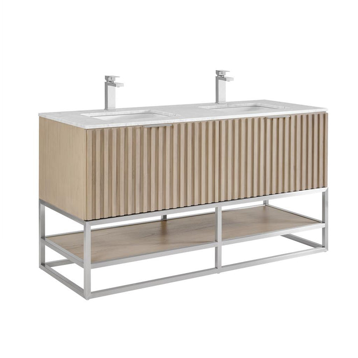 Bemma, Terra 60" Double Vanity, Cashmere Grey/Brushed Nickel, Carrara Marble Top#top-options_carrara-marble-top
