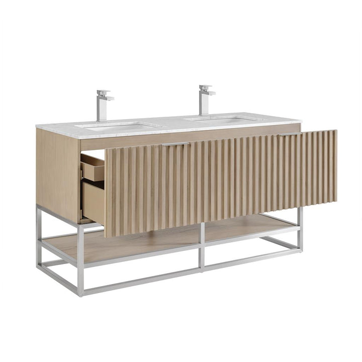 Bemma, Terra 60" Double Vanity, Cashmere Grey/Brushed Nickel, Carrara Marble Top#top-options_carrara-marble-top