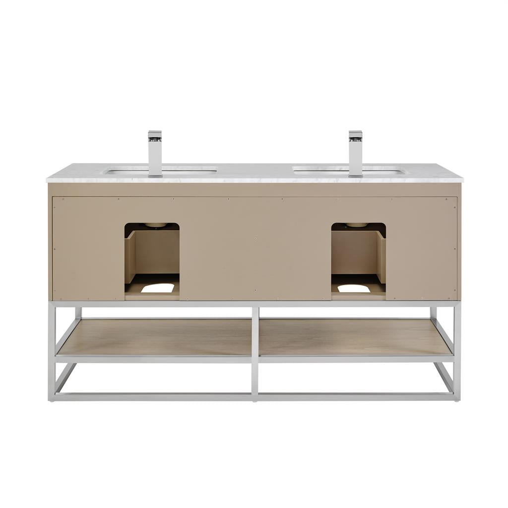 Bemma, Terra 60" Double Vanity, Cashmere Grey/Brushed Nickel, Carrara Marble Top#top-options_carrara-marble-top