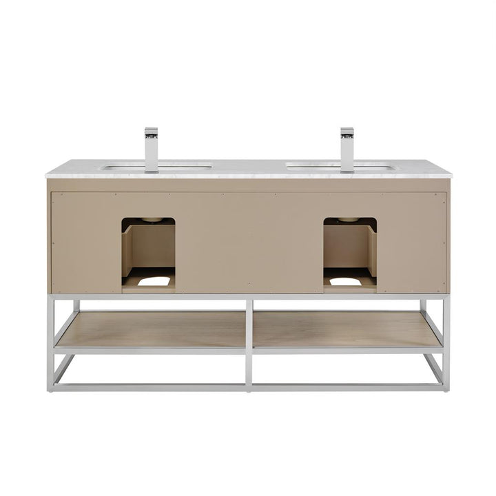 Bemma, Terra 60" Double Vanity, Cashmere Grey/Brushed Nickel, Carrara Marble Top#top-options_carrara-marble-top